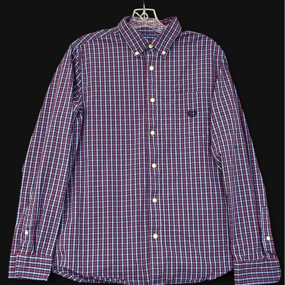 Chaps Men's Slim Fit Plaid Button Down Shirt Size Medium Long Sleeve‎ Blue Red